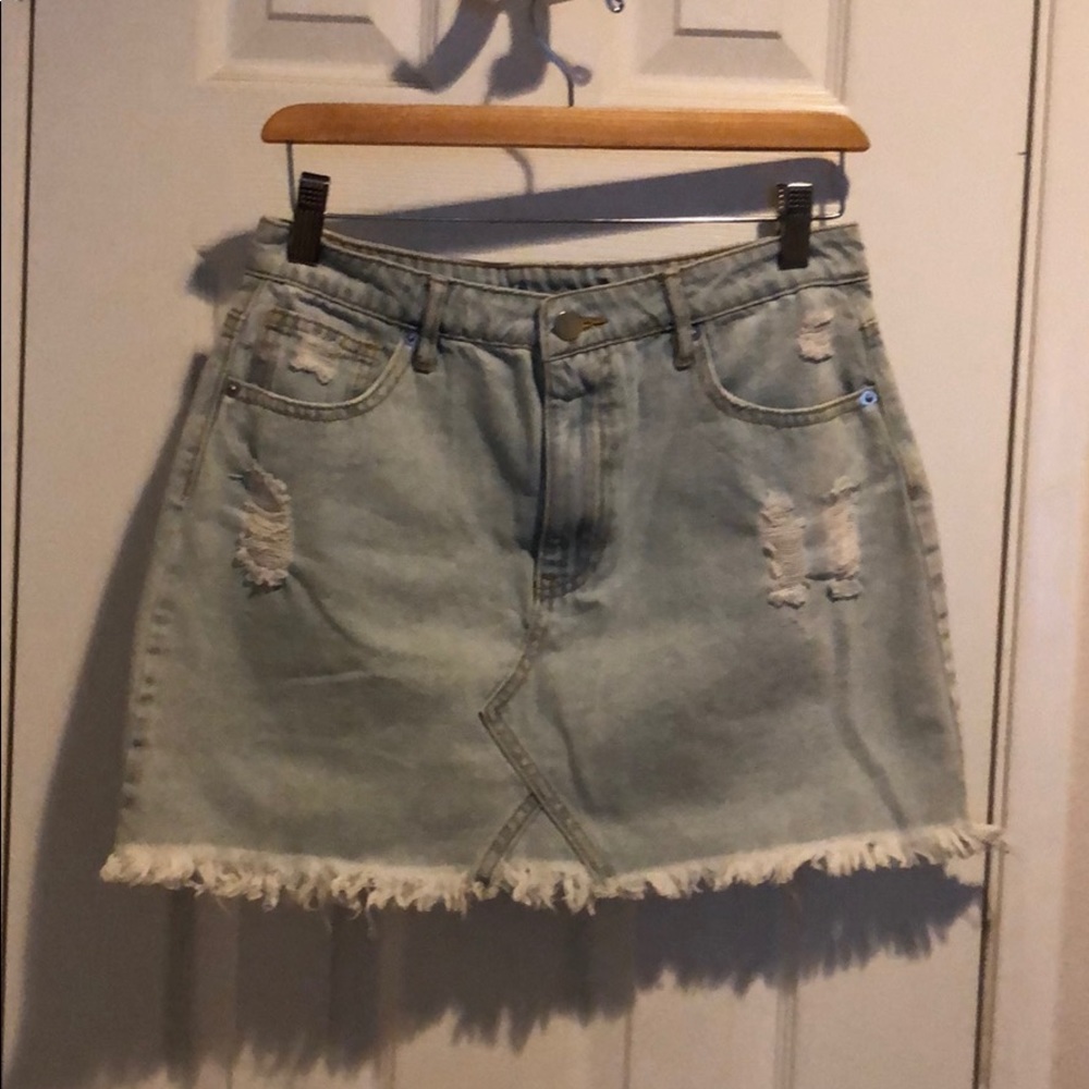 Distressed jean skirt